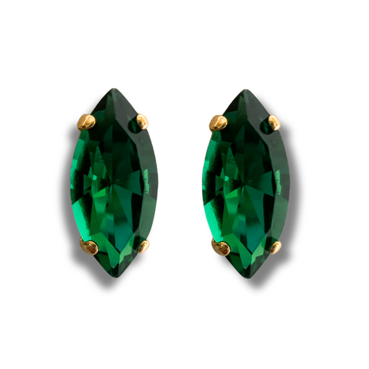 NAVETTE STUD EARRINGS | EMERALD