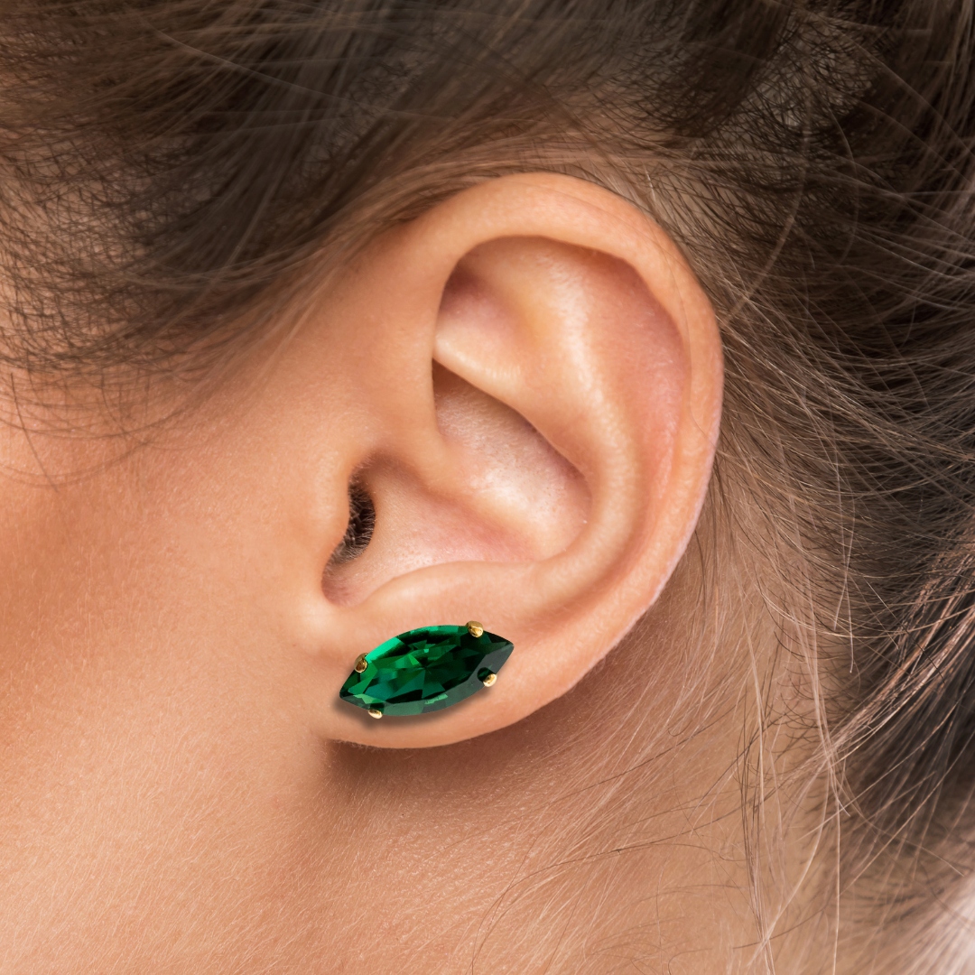 NAVETTE STUD EARRINGS | EMERALD