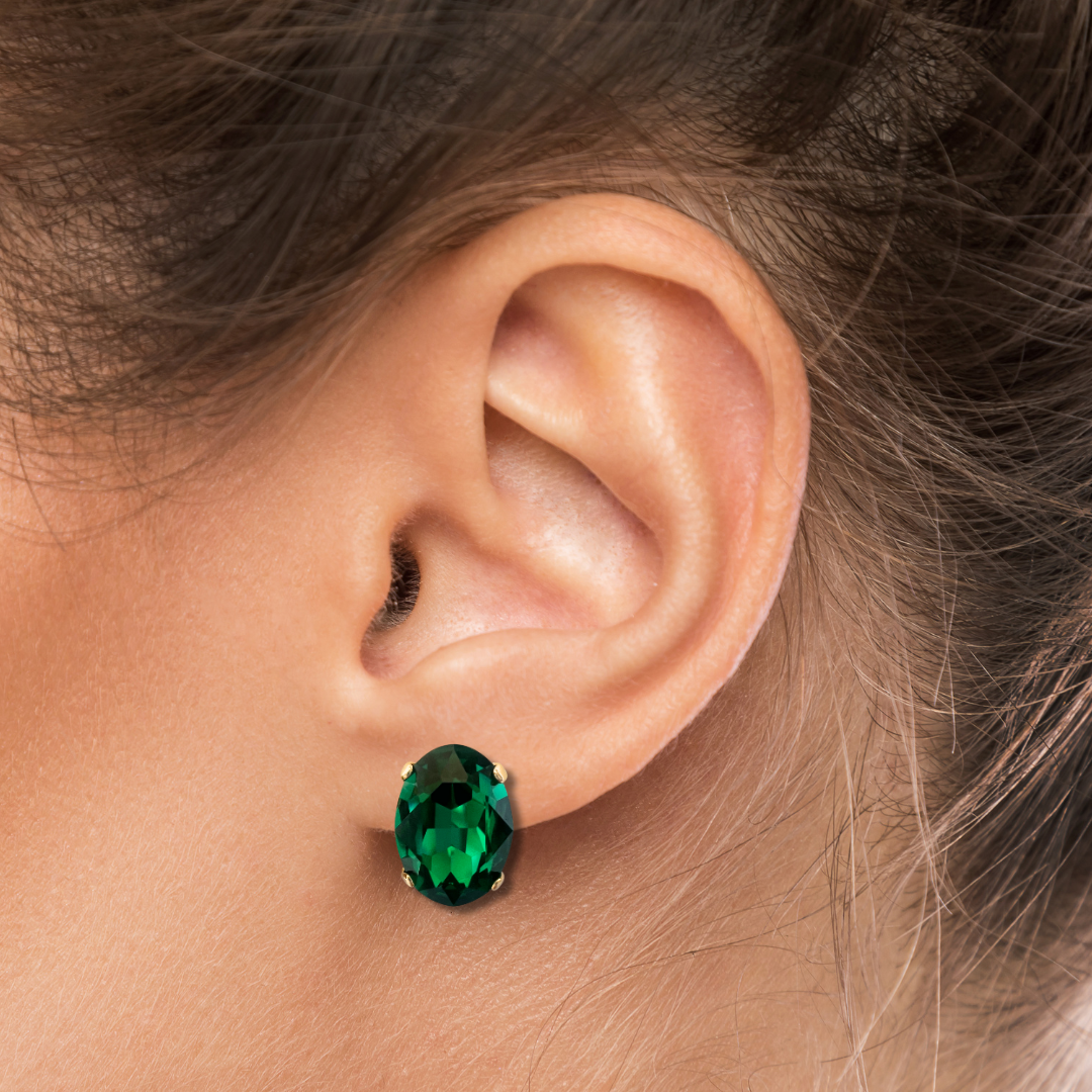 OVAL STUD EARRINGS | EMERALD
